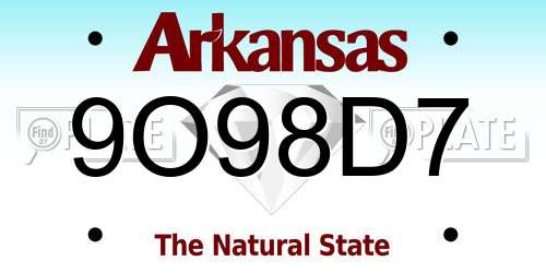 9O98D7 Arkansas License Plate