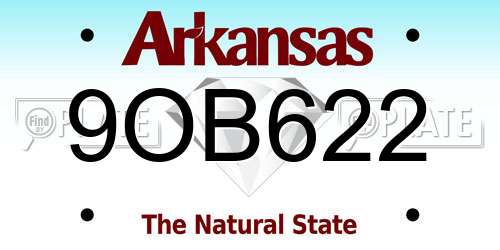 9OB622 Arkansas License Plate