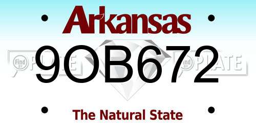 9OB672 Arkansas License Plate