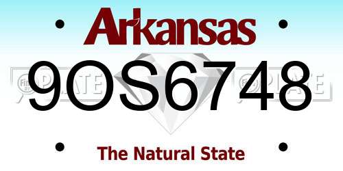 9OS6748 Arkansas License Plate