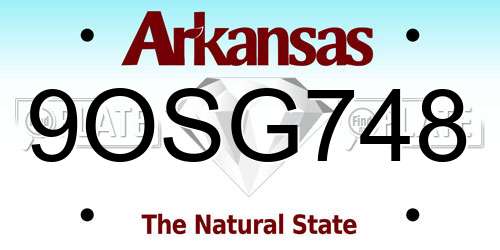 9OSG748 Arkansas License Plate