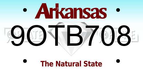 9OTB708 Arkansas License Plate