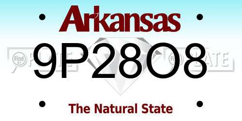 9P28O8 Arkansas License Plate
