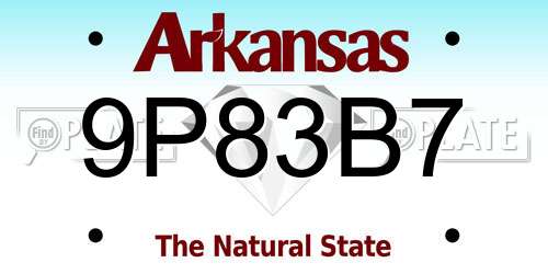 9P83B7 Arkansas License Plate