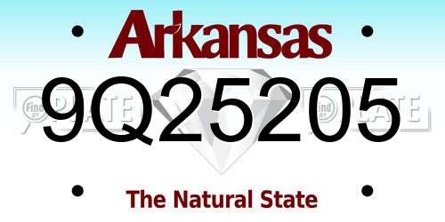 9Q25205 Arkansas License Plate