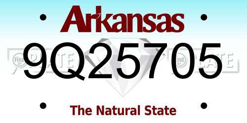 9Q25705 Arkansas License Plate