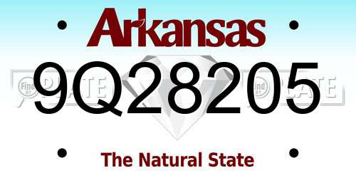 9Q28205 Arkansas License Plate