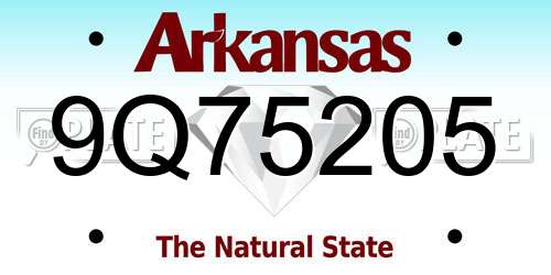 9Q75205 Arkansas License Plate