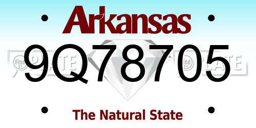 9Q78705 Arkansas License Plate