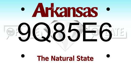 9Q85E6 Arkansas License Plate