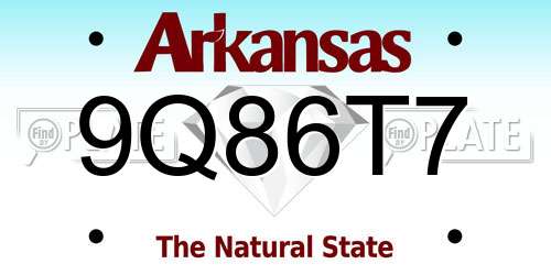 9Q86T7 Arkansas License Plate