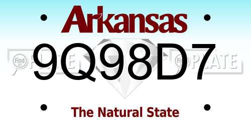9Q98D7 Arkansas License Plate