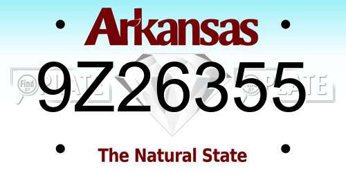 9Z26355 Arkansas License Plate