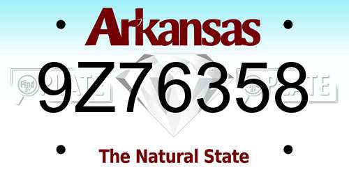 9Z76358 Arkansas License Plate