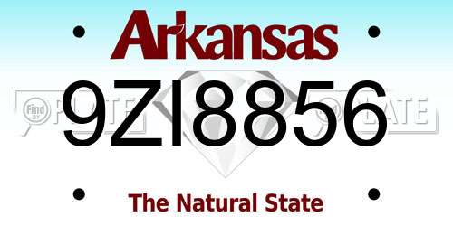 9ZI8856 Arkansas License Plate