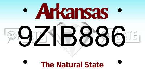 9ZIB886 Arkansas License Plate
