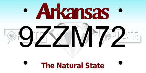 9ZZM72 Arkansas License Plate