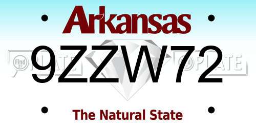 9ZZW72 Arkansas License Plate