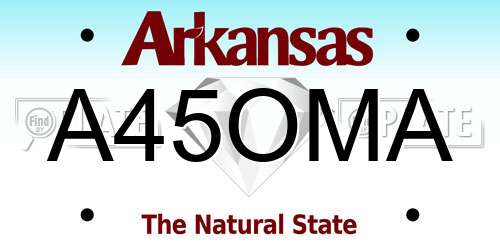 A45OMA Arkansas License Plate