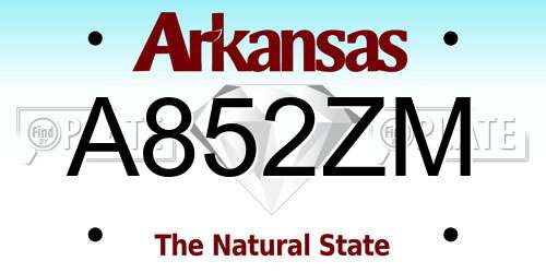 A852ZM Arkansas License Plate