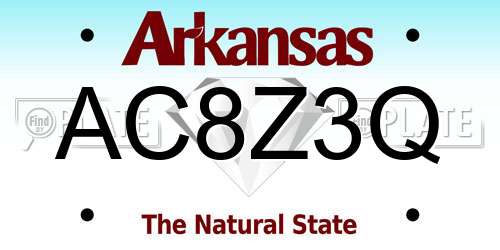 AC8Z3Q Arkansas License Plate