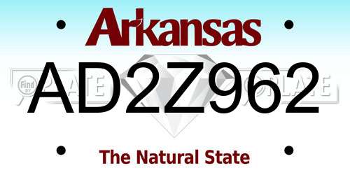AD2Z962 Arkansas License Plate