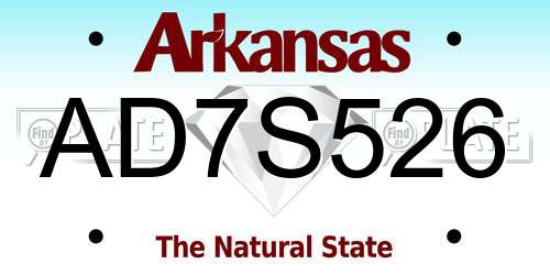 AD7S526 Arkansas License Plate
