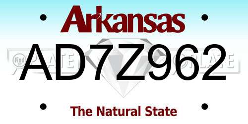 AD7Z962 Arkansas License Plate
