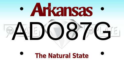 ADO87G Arkansas License Plate