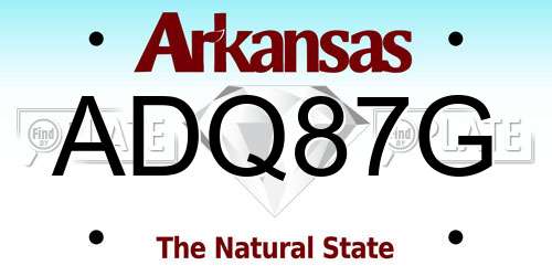 ADQ87G Arkansas License Plate