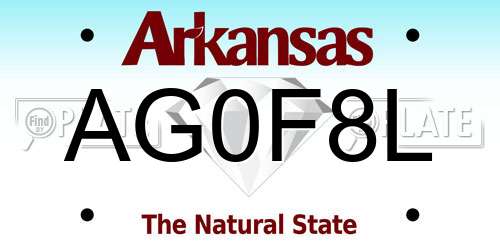 AG0F8L Arkansas License Plate