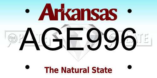AGE996 Arkansas License Plate