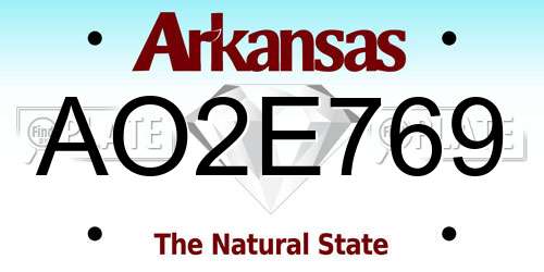 AO2E769 Arkansas License Plate
