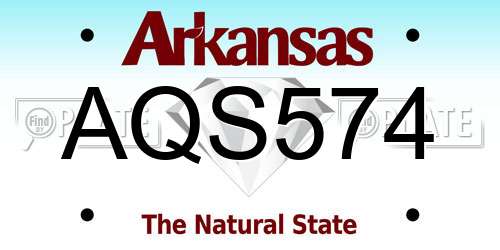 AQS574 Arkansas License Plate
