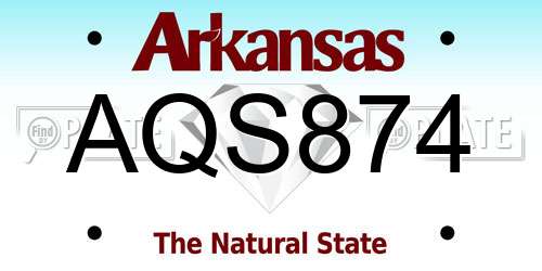 AQS874 Arkansas License Plate