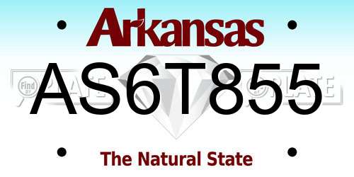 AS6T855 Arkansas License Plate