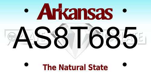 AS8T685 Arkansas License Plate