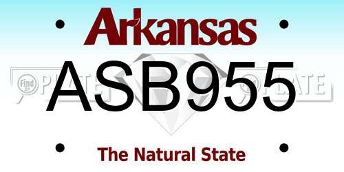 ASB955 Arkansas License Plate