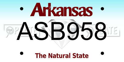 ASB958 Arkansas License Plate