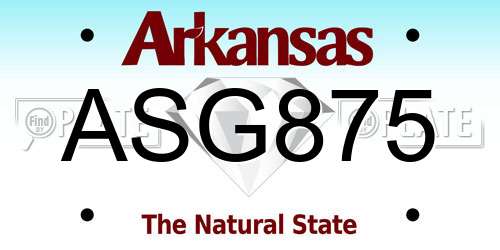 ASG875 Arkansas License Plate