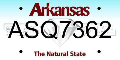 ASQ7362 Arkansas License Plate