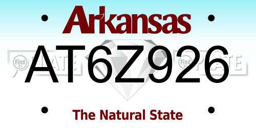 AT6Z926 Arkansas License Plate