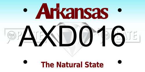 AXD016 Arkansas License Plate