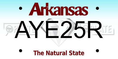 AYE25R Arkansas License Plate