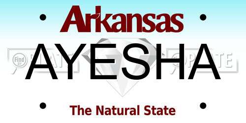 AYESHA Arkansas License Plate