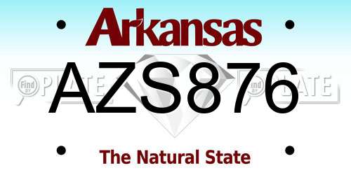 AZS876 Arkansas License Plate