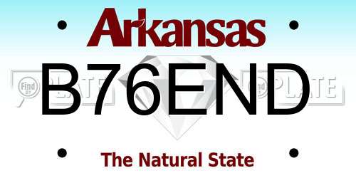 B76END Arkansas License Plate
