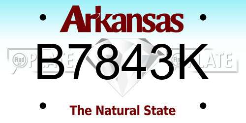 B7843K Arkansas License Plate
