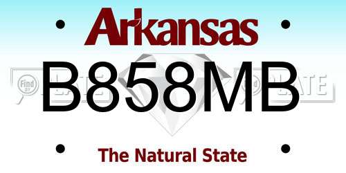 B858MB Arkansas License Plate