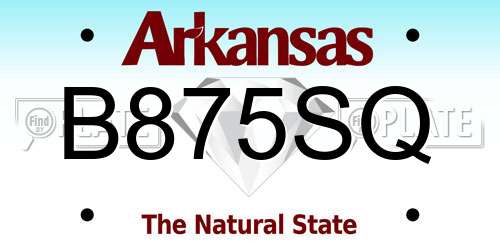 B875SQ Arkansas License Plate